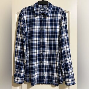 Lands' End Women’s Navy Blue White Plaid Flannel Button Down Shirt Size Medium